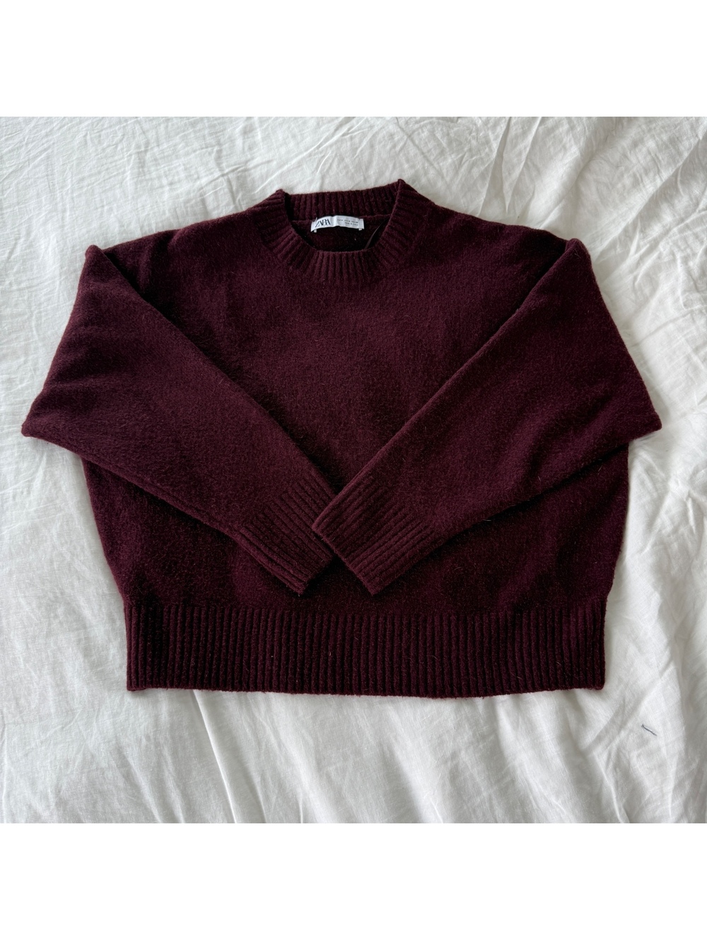 Zara Burgundy Fuzzy Knit Sweater